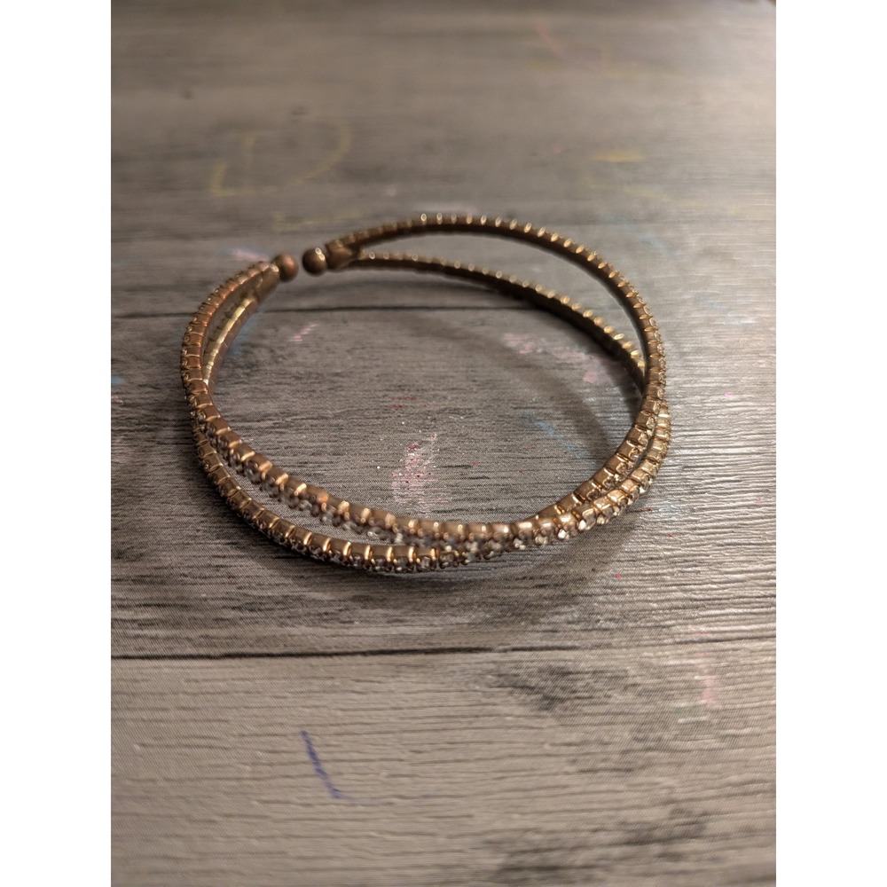 Rose‎ Gold Tone Double Row Crystal Crossover Cuff Bracelet Bypass Bangle